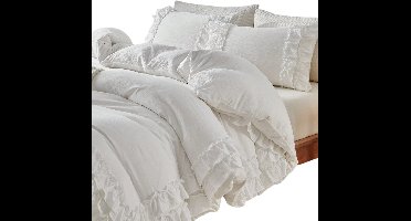 3-Delige White Shabby Chic Ruffle Dekbedovertrekset — Puur & Romantisch - 220x240cm
