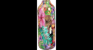 Home & Styling Vaas Flower Bouquet - bloemenprint goud - metaal/emaille - D12 x H34 cm - bloemenvaas