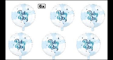 6x Luxe Folieballon Baby Boy blauw (45 cm) - NIET geleverd met helium - Thema feest land festival party fun folie ballon geboorte