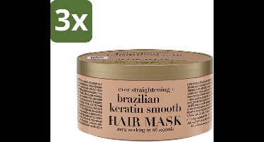 3 x OGX - Brazilian Keratin Smooth - Haarmasker - Herstel & Glans - Voor Zijdezacht Haar - 300 ml - Haarmasker - Keratine - Haarherstel - Zijdezacht Haar - Pluisverminderend