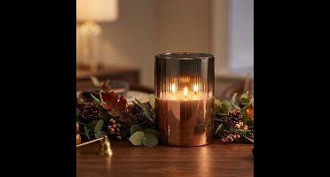 Arti Casa LED Kaars met Bewegende Lont - 3 Wieken - Timer 6 uur - Ø15 x 20 cm - Grijs