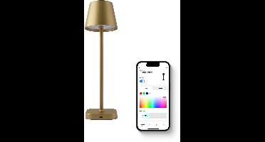 FlinQ Smart Tafellamp Lume - Oplaadbaar en met Touch Bediening - Voor Slaapkamer en Woonkamer - Draadloze Lamp ook als Schemerlamp - Dimbaar en Ideaal voor Nachtkastje - Industrieel - Goud