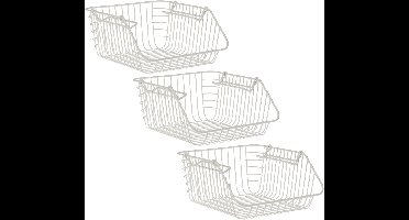 Excellent Houseware opberg/opruim mandjes - 3x - stapelbaar - wit - 29 x 27 x 14 cm - Opbergmanden