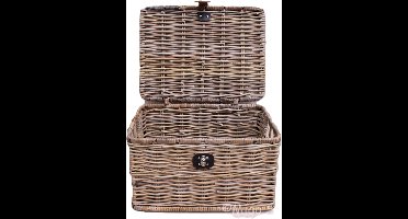 MigoStyling - (Kinder) fietsmand - Met deksel - Leren riempje - Opbergmand - 40x30xH23cm - Riet - Rotan