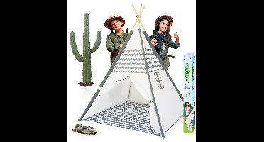 Tipi Tent Kinderen - Speeltent - Inclusief Vloermat - 120x120x160 cm - FSC Houten Stokken - Binnentent - Joya Creative