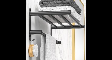 Boraboi® Verstelbare zwarte handdoekstang voor badkamer en keuken zonder boren