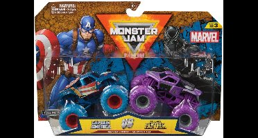Hot wheels Monster Jam truck 2-pack Marvel Captain America & Black Panther - monstertruck 9 cm schaal 1:64