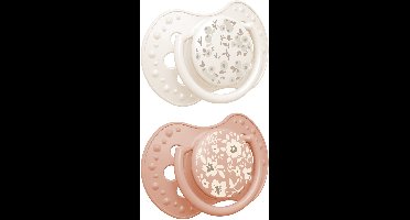 Difrax LOVI Dynamische Fopspeen - 6 tot 18 Maanden - Blossom - Wit & Oranje - 2 Stuks