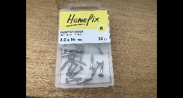 Houtschroef. Messing vernikkeld. 3.0 x16mm. Lang.lenskop. 30 stuks.Homefix.