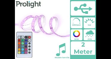 Prolight LED-Strip - Multicolour - 2 Meter - USB-Aangedreven - Voor TV - Met Afstandsbediening en Muzieksynchronisatie
