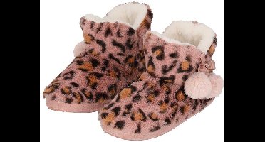 Apollo Pantoffels/sloffen luipaard print - dames - roze - maat 39-40 - dieren sloffen - hoog