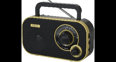 Draagbare Radio – Noodradio - Keukenradio - FM/AM – 2W Speaker – Retro radio – Netstroom & Batterij – Radio op batterijen – Zwart/Goud - Camry CR1910