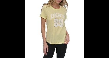 Dkny Arched 89 Distressed Rhinestone Logo T-shirt Met Korte Mouwen Geel L Vrouw