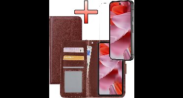 Hoesje - Met Screenprotector - Geschikt voor Google Pixel 10 - Luxe Pasjeshouder - Bookcase Portemonee - Flip Case - Kunstleer Book Case - Flipcase - Book Cover - Walletcase - Portemonneehoes - Bruin