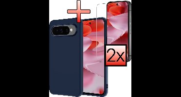 Hoesje - Met 2x Screenprotector - Geschikt voor Google Pixel 10 Pro - Sterk & Shockproof - Back Cover - Siliconen Case - Telefoon Hoes - Donkerblauw