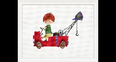 Pako Borduurpakket - tel patroon - Pluk van de Petteflet in zijn rode kraanwagen, Fiep Westendorp - 270101 - Aida - 28 x 21 cm - DIY kit