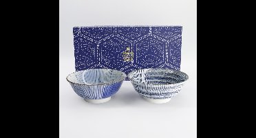 Tokyo Design Studio Mixed Ramen Bowls 2pcs Giftset 19x8cm 1000ml Blue/White