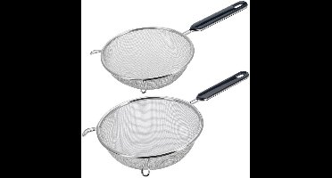 Westmark Keuken vergieten - 2x stuks - met handvat - zwart/zilver - rvs - D16 en D18 cm