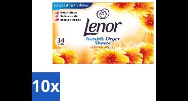 10 x Lenor - Droogtrommeldoekjes - Zomerbries - Summer Breeze - 34 Doekjes - Droogtrommeldoekjes - Zomerse Geur - Statische Elektriciteit - Droogtrommel - Kleding Geur