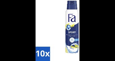 10 x Fa - Deodorant Spray - Sport - Citroen - Tegen Vlekken - 48 uur Bescherming - 150 ml - Deodorant Spray Sport - Citroengeur - Anti Vlekken - 48 Uur Bescherming - Zweetgeur Bestrijding