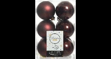 Decoris Kerstballen - 12x stuks - kunststof - mahonie bruin - 6 cm