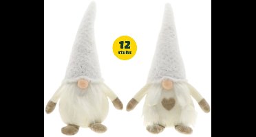 Decoratie kabouter pop kerst wit crème 39 cm assorti, doos 12 stuks