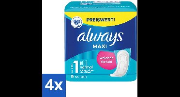 4 x Always Maxi - Maandverband - Maat 1 - Normal - 9 Pads - Maandverband - Menstruatie - Absorptie - Comfort - Betrouwbaar