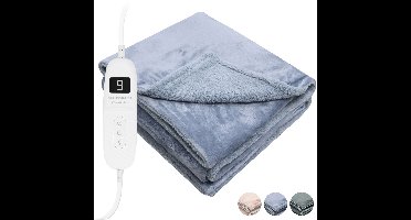 STAUS&BACH Elektrische deken XXL - 2 persoons bovendeken - Dubbelzijdig Fleece Sherpa Warmtedeken - Grijs blauw - 180x130 cm PowerNap