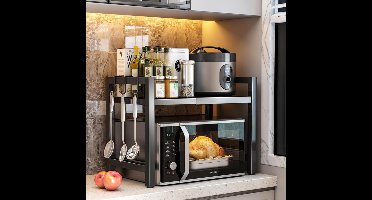 Microwave rack-Uitbreidbaar magnetronrek-rek voor werkblad- zwart