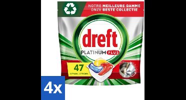 4 x Dreft Platinum Plus - All In One - Vaatwascapsules - Anti-Matt Technologie - Citroen - 47 Afwasbeurten - Vaatwascapsules - Vaatwasser Capsules - Vaatwasmiddel - Vaatreiniger - Schoon Vaat