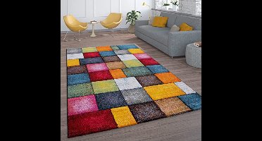 Paco Home Short Pile Rug Living Room Multicolor Rhombus Design Squares Multicolored Colorful, Size:60x110cm