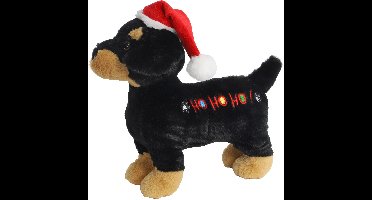 De Boon Pluche kerst hondenspeeltje zwart bruin met piep in 30 cm formaat