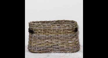 MigoStyling - Vensterbankmand - Plantenmand - Met leren riem - Met plastic - Riet - Rotan - Hoogte 30 cm