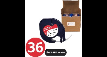 36x Dymo Compatible Letratag Navulling Label Tape 91201 - Plastic - Zwart op wit - 12 mm x 4 m - S0721610 - Ar Labels - Voordeelpak - Zelfklevend - Multifunctioneel - Label tape cassette voor Dymo LetraTag Labelprinter