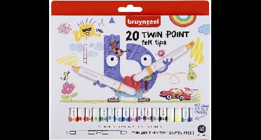 Viltstift bruynzeel kids twin point set 20 kleuren | 6 stuks