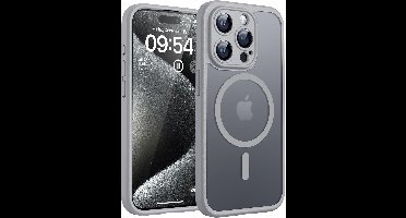 Hoesje Geschikt voor iPhone 15 Pro Hoesje Grijs - Hoesje Geschikt voor MagSafe iPhone 15 Pro - Shockproof Back Cover met Lens beschermer