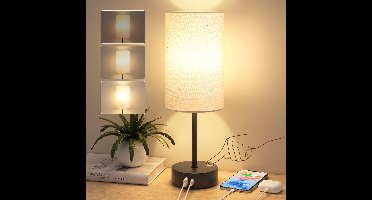 Azomor® Dimbaar nachtlampje met USB-poorten en linnen kap voor veelzijdig gebruik