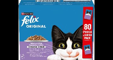 Felix Mix selectie in Gelei - Kattenvoer Natvoer – Eend, Rund, Kip, & Zalm – 80 x 85 g