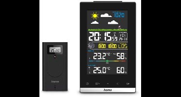 Hama Wetterstation Jamaika, mit Außensensor, Funk, Wecker, Raumklima, Schwarz 00222239 Draadloos weerstation