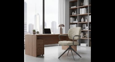 Eetkamerstoel Draaibaar Naturel Bouclé | Modern Scandinavisch Design, Met Automatic Return en Zwart Metalen Onderstel – Medahomestore