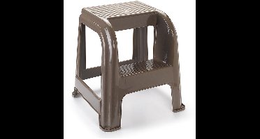 Plasticforte Opstapkrukje - 2 tredes - bruin - kunststof - 44 x 42 x 45 cm - tot 100 kg - Opstapje - Trapje