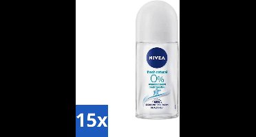 15 x Nivea - Roll-On - Alu Free - Fresh Natural - 0% Aluminum - 50 ml - Alu Free Deodorant - 0% Aluminium - Natuurlijke Deodorant - Frisheid - Gevoelige Huid
