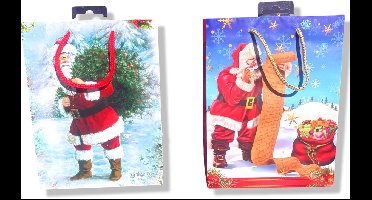 4 Luxe Kerstman Cadeautasjes A4 formaat 33x26cm - Kerst Papieren cadeautasjes met Full-color bedrukking