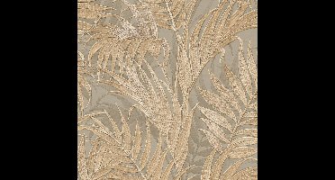 Dutch Wallcoverings - Grace Tropical palm leaf beige/goud/groen - vliesbehang - 10m x 53cm - GR322105
