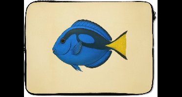 Laptophoes 14 inch - Blauw - Dory - Vis - Staartvin - Laptop sleeve - Binnenmaat 33x23 cm - Zwarte achterkant