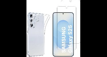 Hoesje geschikt voor Samsung Galaxy S25 backcover siliconen Transparant en 2 stuks Screenprotector Gehard Glas