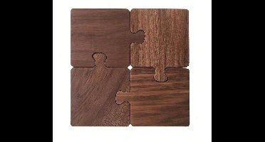 S&E Set van 4 Retro Walnoot Houten Onderzetters – Puzzelvormig