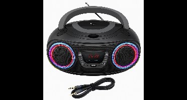 Denver Draagbare Bluetooth Radio CD Speler - Kinderen & Volwassenen & Ouderen - Lichteffecten - Boombox - AUX - FM - Noodradio- Werkt ook op Batterijen - Keuken -Zwart