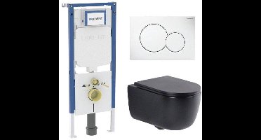 QeramiQ Dely Swirl Toiletset - 36.5x53cm - Geberit UP720 Duofix Sigma inbouwreservoir - slim zitting - witte sigma bedieningsplaat - ronde knoppen - mat zwart