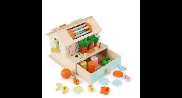 Montessori Houten Kassa Speelgoed – Winkel Speelset voor Peuters | Educatief Rollenspel & Leren Tellen | Inclusief Geld & Groenten